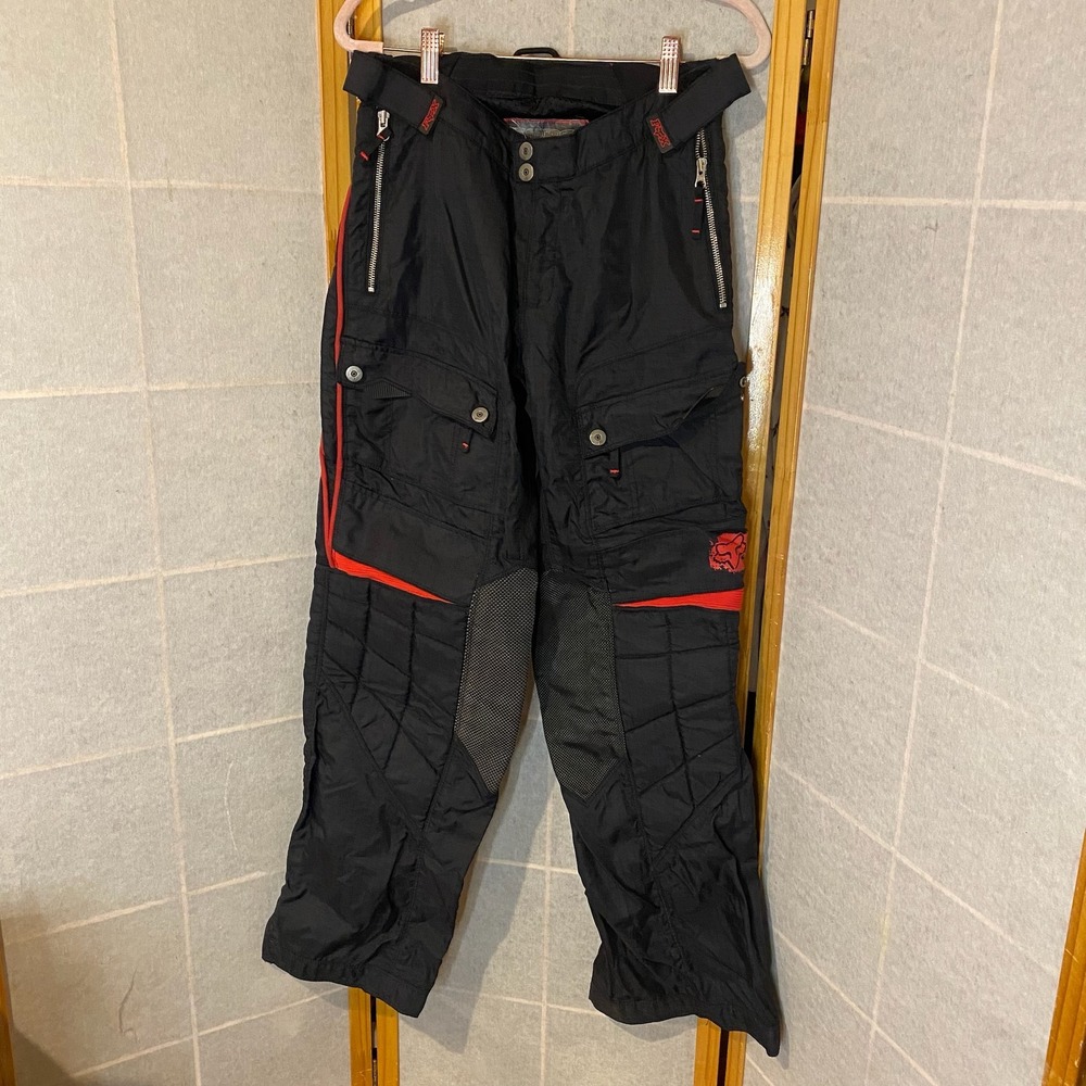 Fox Racing Hart‎ Motocross Pants Mens 28 Black Padded BMX Moto Ripstop Cargo Y2K
